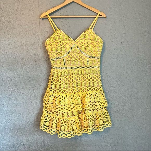 Lulu's Dresses & Skirts - Lulus Beauty and Lace Yellow Crochet Lace Mini Dress Size Small Boho